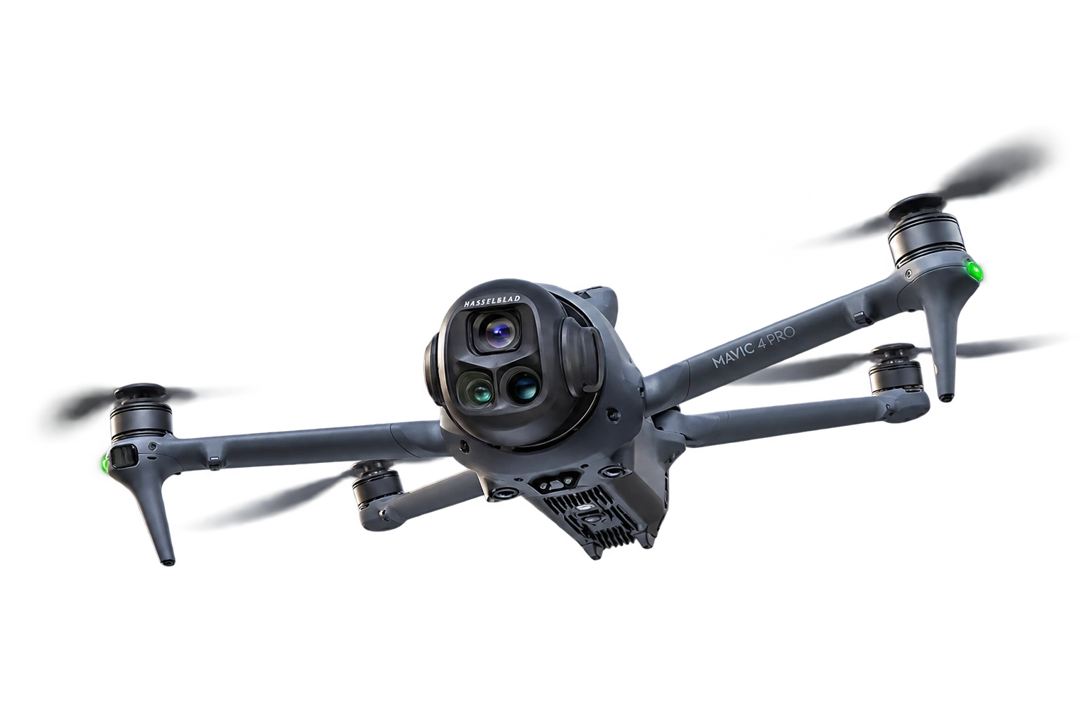 Freigestellte DJI Mavic 4 Pro von schräg unten.